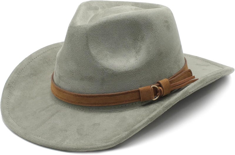 CCAKXCJJ Unisex Western Suede Cowboy Cowgirl Hat Classic Wide Brim Fedora Hat for Men &Women - Image 1